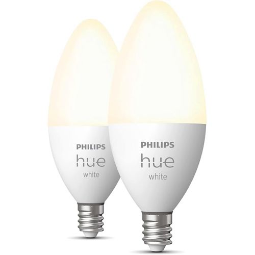 필립스 Philips Hue Smart 40W B39 Candle-Shaped LED Bulb - Soft Warm White Light - 2 Pack - 450LM - E12 - Indoor - Control with Hue App - Works with Alexa, Google Assistant and Apple Homekit