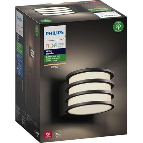 필립스 Philips Hue Lucca White Outdoor Wall Light, Works with Amazon Alexa, Apple HomeKit & Google Assistant (Hue Hub Required), 9.5 watts