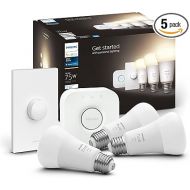 Philips Hue Smart Light Starter Kit - Includes (1) Bridge, (1) Smart Button and (3) Smart 75W A19 LED Bulb, Soft Warm White Light, 1100LM, E26 - Control with Hue App or Voice Assistant