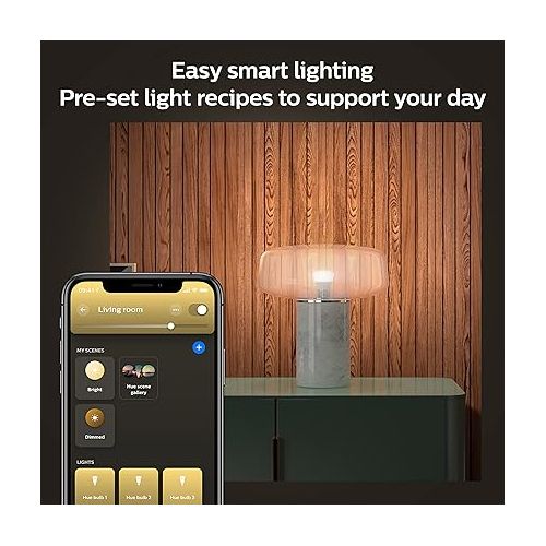 필립스 Philips Hue Smart Light Starter Kit - Includes (1) Bridge, (1) Smart Button and (3) Smart 75W A19 LED Bulb, Soft Warm White Light, 1100LM, E26 - Control with Hue App or Voice Assistant