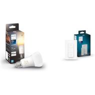 Philips Hue Smart 75W A19 LED Bulb - White Ambiance Warm-to-Cool White Light - 1 Pack & Smart Dimmer Switch with Remote, White - 1 Pack - Turns Hue Lights On, Off