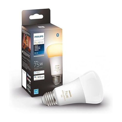 필립스 Philips Hue Smart 75W A19 LED Bulb - White Ambiance Warm-to-Cool White Light - 1 Pack & Smart Dimmer Switch with Remote, White - 1 Pack - Turns Hue Lights On, Off