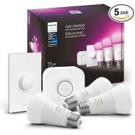 Philips Hue Smart Light Starter Kit - Includes (1) Bridge, (1) Smart Button and (3) Smart 75W A19 LED Bulb, White and Color Ambiance, 1100LM, E26 - Control with Hue App or Voice Assistant