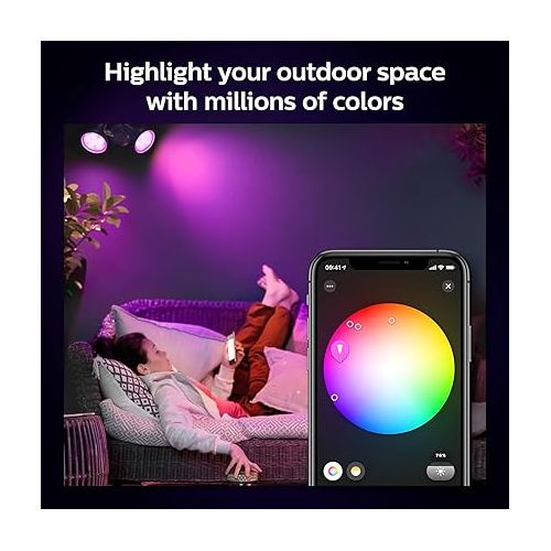 필립스 Philips Hue Smart 100W PAR38 LED Bulb - White and Color Ambiance Color-Changing Light - 2 Pack - 1300LM - E26 - Outdoor - Control with Hue App - Works with Alexa, Google Assistant and Apple Homekit