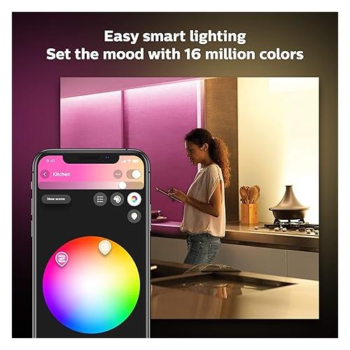 필립스 Philips Hue Bluetooth Smart Lightstrip Plus 5ft Base Kit - White and Color Ambiance Family Christmas Holiday- Voice Compatible with Amazon Alexa, Apple Homekit and Google Home - BROAGE Power Plug Cord