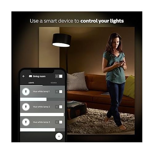 필립스 Philips Hue White A19 60W Equivalent LED Smart Bulb Starter Kit (4 A19 White Bulbs and 1 Hub Compatible with Amazon Alexa Apple HomeKit and Google Assistant)