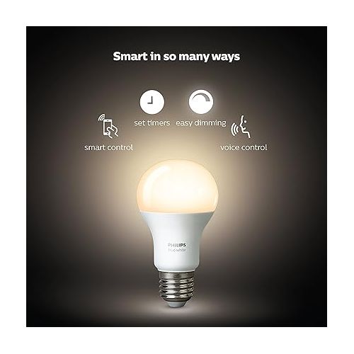 필립스 Philips Hue White A19 60W Equivalent LED Smart Bulb Starter Kit (4 A19 White Bulbs and 1 Hub Compatible with Amazon Alexa Apple HomeKit and Google Assistant)