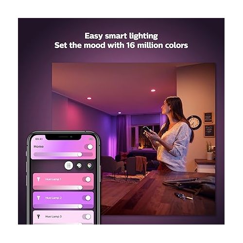 필립스 Philips Hue (1) Black Tap Dial Light Switch with (2) Smart 85W BR30 LED Bulb, White and Color Ambiance Color-Changing Light, 1200LM, E26 - Requires Bridge - Control with Hue App or Voice Assistant