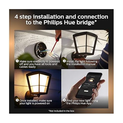 필립스 Philips Hue Econic Up Outdoor Smart Wall Light, Black - E26 White and Color Ambiance LED Color-Changing Bulb - 2 Pack - Requires Hue Bridge - Control with Hue App and Voice - Weatherproof