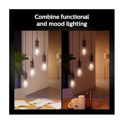 필립스 Philips Hue 7W ST19 White Ambiance LED Smart Vintage Edison Filament Bulb, Warm - Pack of 1 - E26 - Control with App - Compatible with Alexa, Google Assistant and Apple HomeKit