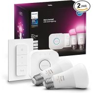 Philips Hue Smart Light Starter Kit - Includes (1) Bridge, (1) Dimmer Switch and (2) 60W A19 LED Bulb, White and Color Ambiance Color-Changing Light, 800LM, E26 - Control with App or Voice Assistant