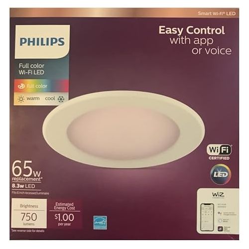 필립스 PHILIPS Color and Tunable White 5/6 in. LED 65W Equivalent Dimmable Smart Wi-Fi Wiz Connected Recessed Downlight Kit (4-Pack)