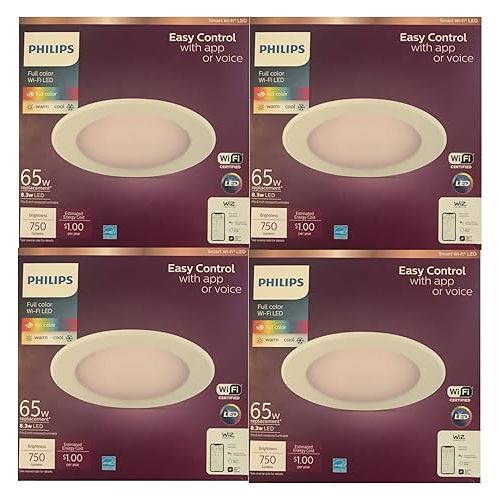 필립스 PHILIPS Color and Tunable White 5/6 in. LED 65W Equivalent Dimmable Smart Wi-Fi Wiz Connected Recessed Downlight Kit (4-Pack)