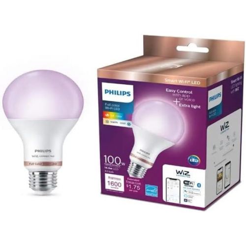 필립스 Philips Color and Tunable White A21 LED High Lumen 100W Equivalent Dimmable Smart Wi-Fi Wiz Connected Light Bulb, Compatible with Alexa, Google Assistant, and Siri Shortcuts (2-Pack) (9290024493)