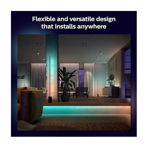 필립스 Philips Hue (1) 6-Foot Smart LED Light Strip Base Kit with (1) 3-Foot Light Strip Extension - Flowing Multicolor Effect - Control with Hue App - Works with Alexa, Google Assistant and Apple HomeKit