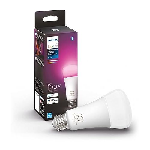 필립스 Philips Hue White and Color A21 High Lumen Smart Bulb, 1600 Lumens 1 Bulb & Wall Tap Dial Light Switch, Installation-Free, Smart Home, Exclusively Smart Lights, White, 1-Pack