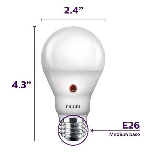 필립스 PHILIPS LED Dusk-to-Dawn Outdoor A19 Light Bulb, Flicker-Free, 800 Lumen, Soft White Light (2700K), 8W=60W, E26 Base, 3-Pack