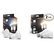 Philips Hue Smart 85W BR30 LED Bulb - White Ambiance Warm-to-Cool White Light - 2 Pack - 1200LM & Smart 75W A19 LED Bulb - Soft Warm White Light - 2 Pack - 1100LM - E26 - Indoor