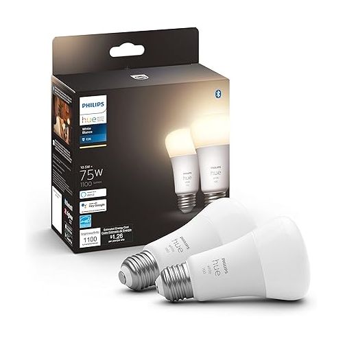 필립스 Philips Hue Smart 85W BR30 LED Bulb - White Ambiance Warm-to-Cool White Light - 2 Pack - 1200LM & Smart 75W A19 LED Bulb - Soft Warm White Light - 2 Pack - 1100LM - E26 - Indoor