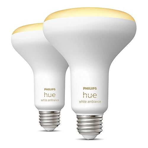 필립스 Philips Hue Smart 85W BR30 LED Bulb - White Ambiance Warm-to-Cool White Light - 2 Pack - 1200LM & Smart 75W A19 LED Bulb - Soft Warm White Light - 2 Pack - 1100LM - E26 - Indoor