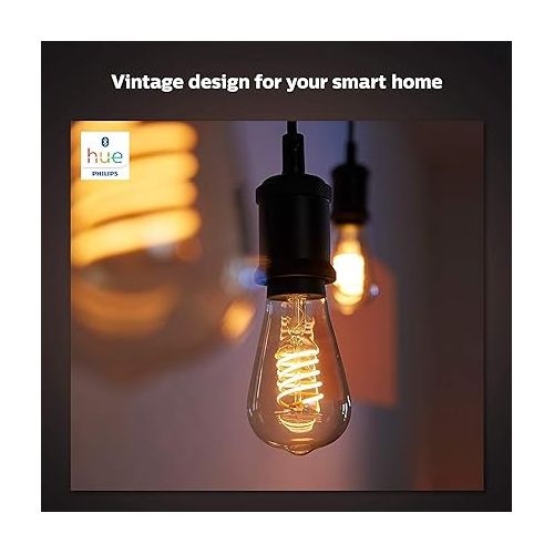 필립스 Philips Hue White Dimmable Filament ST19 LED Smart Vintage Edison Bulb, Bluetooth & Hub Compatible (Hue Hub Optional), Voice Activated with Alexa