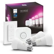 Philips Hue MAIN-54158 White Ambiance LED Starter Kit-3 Multicolor A19 Bulbs, Bridge and Hue Dimmer Switch (Gen 3-Richer Colors), 1 Count (Pack of 1), Multi