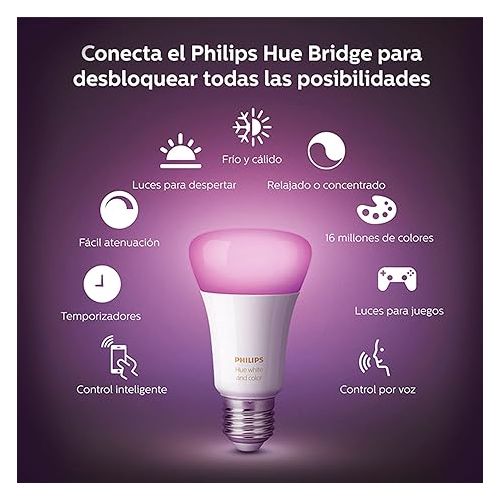 필립스 Philips Hue MAIN-54158 White Ambiance LED Starter Kit-3 Multicolor A19 Bulbs, Bridge and Hue Dimmer Switch (Gen 3-Richer Colors), 1 Count (Pack of 1), Multi