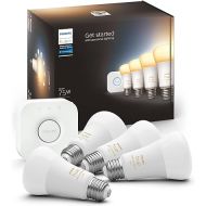 Philips Hue Smart Light Starter Kit - Includes (1) Bridge and (4) 75W A19 E26 LED Smart White Ambiance Bulbs - Control with App - Compatible with Alexa, Google Assistant, and Apple HomeKit