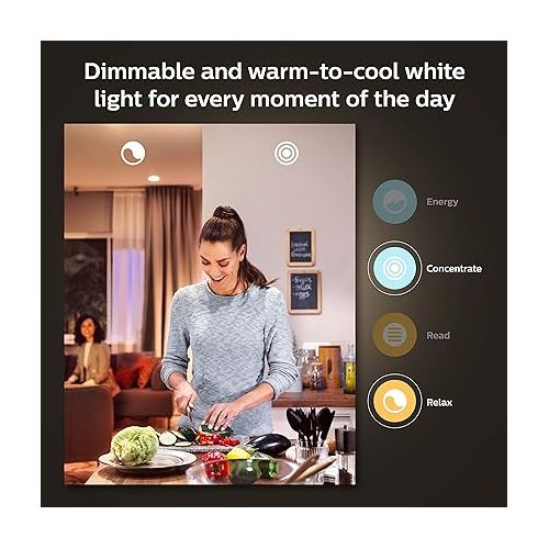 필립스 Philips Hue Smart Light Starter Kit - Includes (1) Bridge and (4) 75W A19 E26 LED Smart White Ambiance Bulbs - Control with App - Compatible with Alexa, Google Assistant, and Apple HomeKit