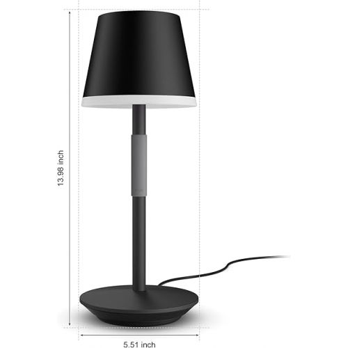 필립스 Philips Hue Go Smart Portable Table Lamp, Black - White and Color Ambiance LED Color-Changing Light - 2 Pack - Indoor and Outdoor Use - Control with Hue App or Voice Assistant