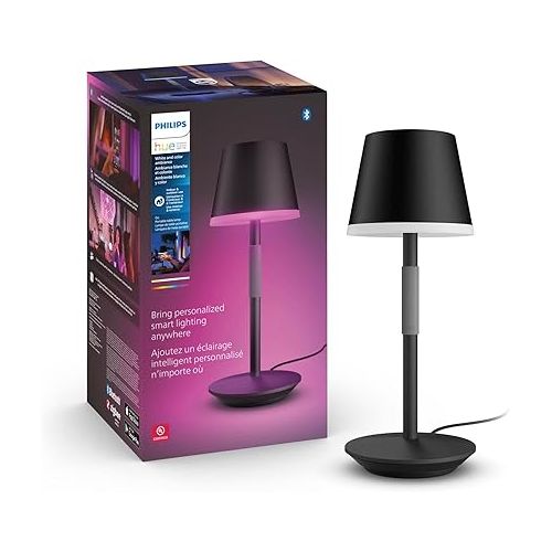 필립스 Philips Hue Go Smart Portable Table Lamp, Black - White and Color Ambiance LED Color-Changing Light - 2 Pack - Indoor and Outdoor Use - Control with Hue App or Voice Assistant