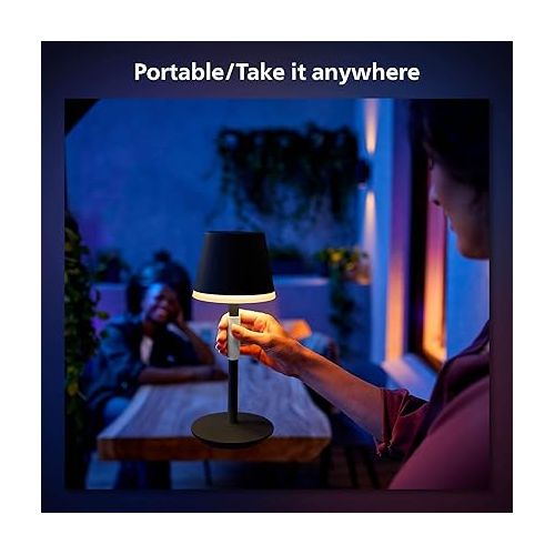 필립스 Philips Hue Go Smart Portable Table Lamp, Black - White and Color Ambiance LED Color-Changing Light - 2 Pack - Indoor and Outdoor Use - Control with Hue App or Voice Assistant