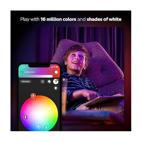 필립스 Philips Hue White and Color Ambiance A19 60W Equivalent LED Smart Bulb Starter Kit (4 A19 Bulbs and 1 Hub Compatible with Amazon Alexa Apple HomeKit and Google Assistant)