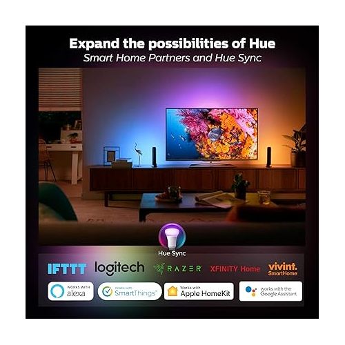 필립스 Philips Hue White and Color Ambiance A19 60W Equivalent LED Smart Bulb Starter Kit (4 A19 Bulbs and 1 Hub Compatible with Amazon Alexa Apple HomeKit and Google Assistant)