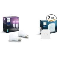 Philips Hue (1) Bridge with (2) Smart 60W A19 LED Bulb, White and Color Ambiance Color-Changing Light, 800LM, E26 - Control with Hue App - Works with Alexa, Google Assistant, Apple Homekit, and Matter