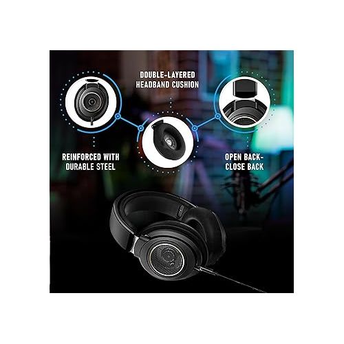 필립스 PHILIPS Over Ear Open Back Stereo Headphones Wired with Detachable Audio Jack, Studio Monitor Headphones for Recording Podcast DJ Music Piano Guitar (SHP9600)