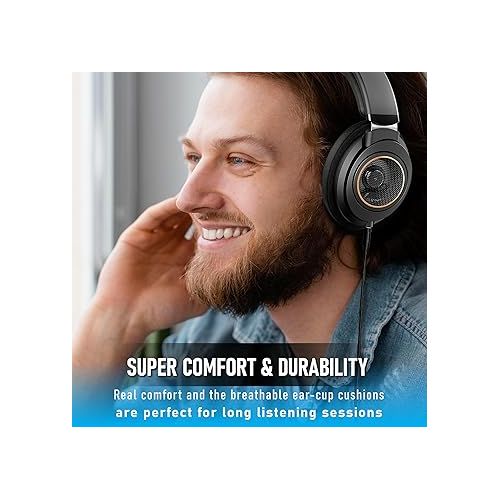 필립스 PHILIPS Over Ear Open Back Stereo Headphones Wired with Detachable Audio Jack, Studio Monitor Headphones for Recording Podcast DJ Music Piano Guitar (SHP9600)