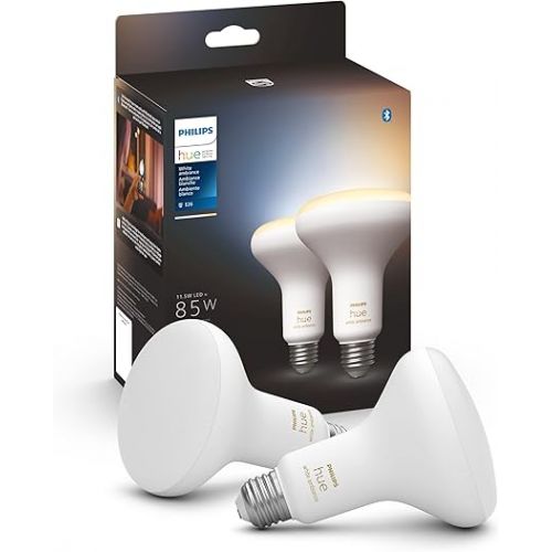 필립스 PHILIPS Hue White Ambiance BR30 LED Smart Bulbs, Compatible with Alexa, Google Assistant, and Apple HomeKit, New Version, 2 Bulbs & Bridge Smart Lighting Hub - White