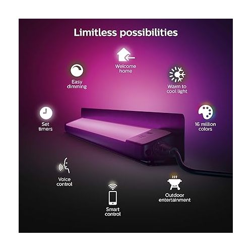 필립스 Philips Hue Amarant Outdoor Smart Light Bar, Black - 20W & Outdoor 40W Power Supply, Black - Connect Multiple Hue Outdoor Low Voltage Lights up to Total of 40W - 1 Pack