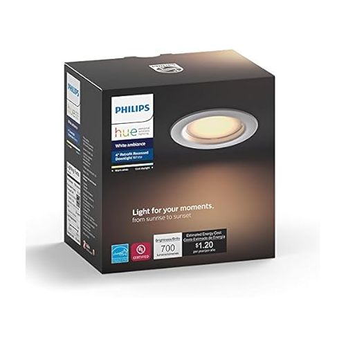 필립스 Philips Hue White Ambiance Dimmable LED Smart Retrofit Recessed Downlight (4-Inch Compatible with Amazon Alexa Apple HomeKit and Google Assistant)
