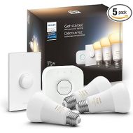 Philips Hue Smart Light Starter Kit - Includes (1) Bridge, (1) Smart Button and (3) Smart 75W A19 LED Bulb, White Ambiance Warm-to-Cool White Light, 1100LM, E26 - Control with App or Voice Assistant