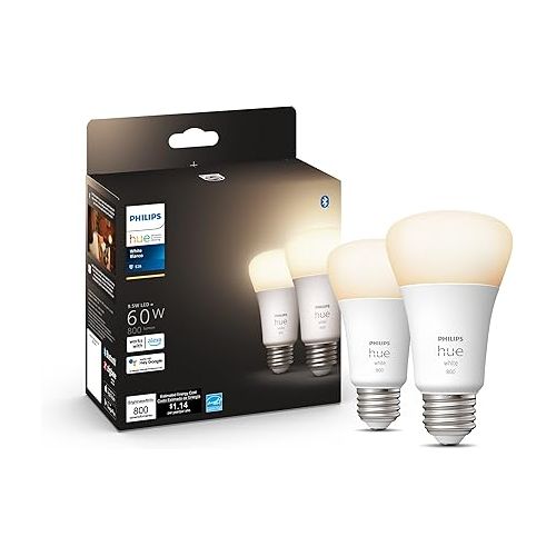 필립스 Philips Hue Smart 60W A19 LED Bulb - Soft Warm White Light - 4 Pack - 800LM - E26 - Indoor & Smart 60W A19 LED Bulb - Soft Warm White Light - 2 Pack - 800LM - E26 - Indoor