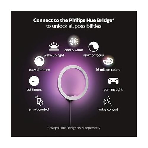 필립스 Philips Hue Sana Wall Light, White - White and Color Ambiance LED Smart Color-Changing Light - Pack of 1 - Control with Hue App - Compatible with Alexa, Google Assistant, and Apple Homekit