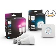 Philips Hue White and Color Ambiance A19 Bluetooth 75W Smart LED Bulb 2-Pack & Bridge Smart Lighting Hub (Compatible with Amazon Alexa, Apple HomeKit and Google Assistant) - White