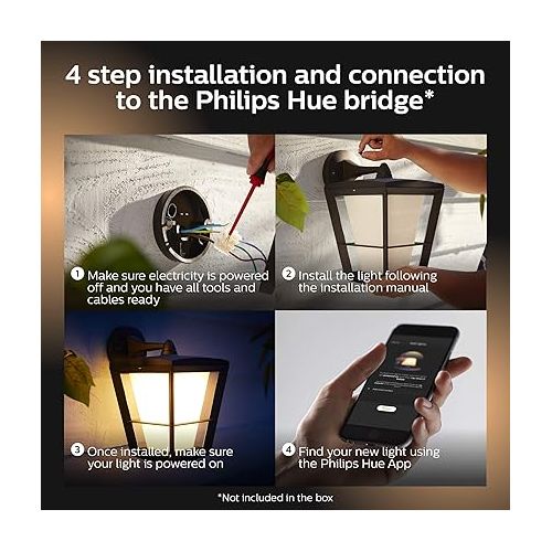 필립스 Philips Hue Econic Down Outdoor Smart Wall Light, Black - E26 White and Color Ambiance LED Color-Changing Bulb - 2 Pack - Requires Hue Bridge - Control with Hue App and Voice - Weatherproof