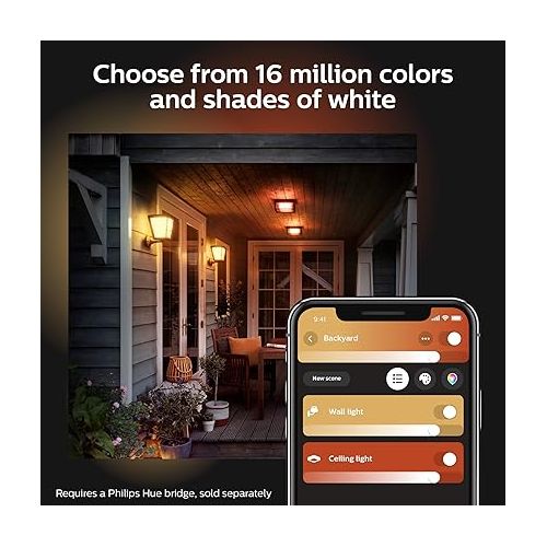 필립스 Philips Hue Econic Down Outdoor Smart Wall Light, Black - E26 White and Color Ambiance LED Color-Changing Bulb - 2 Pack - Requires Hue Bridge - Control with Hue App and Voice - Weatherproof