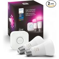 Philips Hue Smart Light Starter Kit - Includes (1) Bridge and (2) 60W A19 LED Bulb, White and Color Ambiance Color-Changing Light, 800LM, E26 - Control with App or Voice Assistant