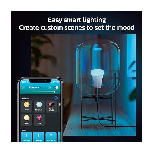 필립스 Philips Hue Smart Light Starter Kit - Includes (1) Bridge and (2) 60W A19 LED Bulb, White and Color Ambiance Color-Changing Light, 800LM, E26 - Control with App or Voice Assistant