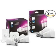 Philips Hue Smart Light Starter Kit - Includes (1) Bridge, (1) Smart Button and (5) Smart 75W A19 LED Bulb, White and Color Ambiance, 1100LM, E26 - Control with Hue App or Voice Assistant