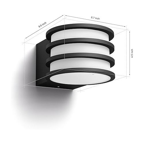 필립스 Philips Hue Lucca Outdoor Smart Wall Light, Black - E26 White and Color Ambiance LED Color-Changing Bulbs - 2 Pack - Requires Hue Bridge - Control with Hue App and Voice - Weatherproof